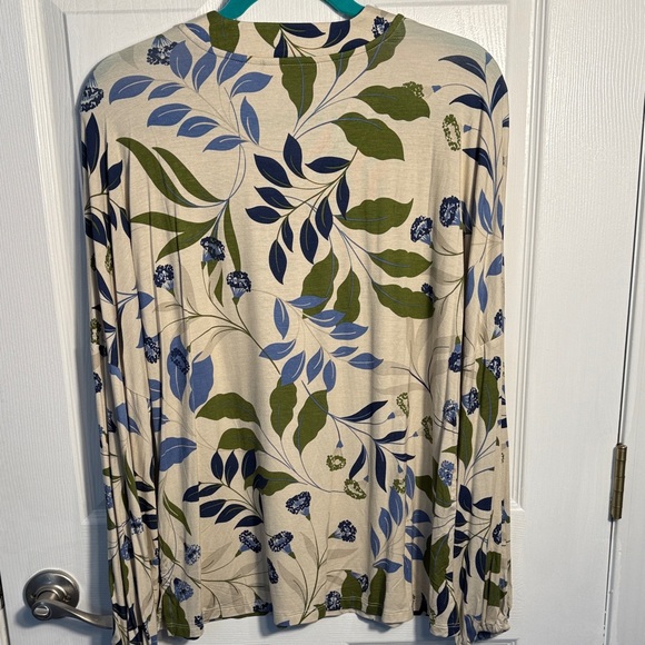 Belle by Kim Gravel Leaf Print Blouse - Cream, Green, Blue - Picture 5 of 5